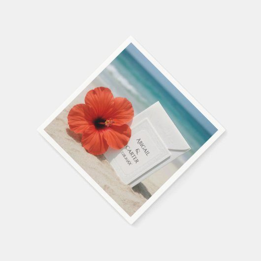 Strand bruiloft briefpapier met hibiscus bloem servet (Hoek)