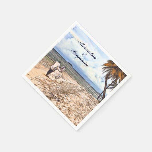 Strand bruiloft bruid bruidegom Waterverf Palm Cus Servet (Hoek)