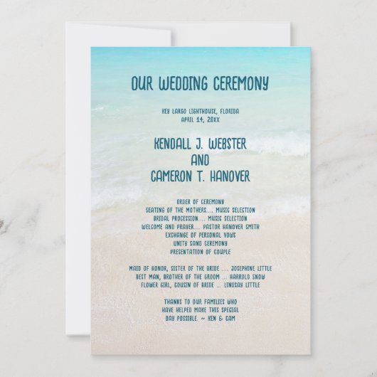 Strand bruiloft ceremonie programma Sjabloon (Voorkant)