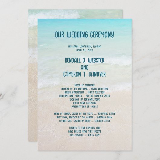 Strand bruiloft ceremonie programma Sjabloon (Voorkant / Achterkant)
