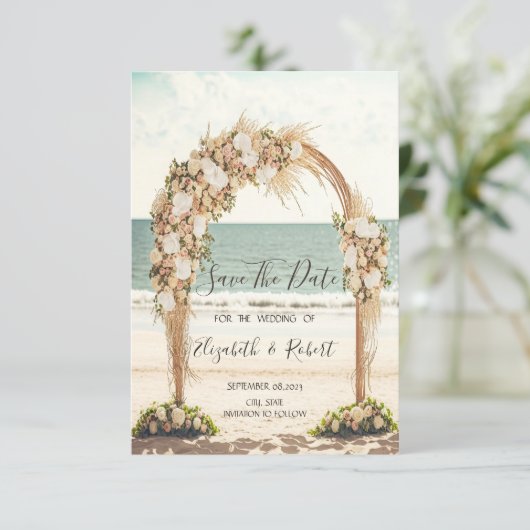 Strand Bruiloft Chic Arbor Rozen Save The Date (Staand voorkant)