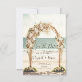 Strand Bruiloft Chicprieel Rozen Save The Date (Voorkant)