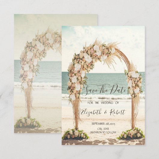 Strand Bruiloft Chicprieel Rozen Save The Date (Voorkant / Achterkant)