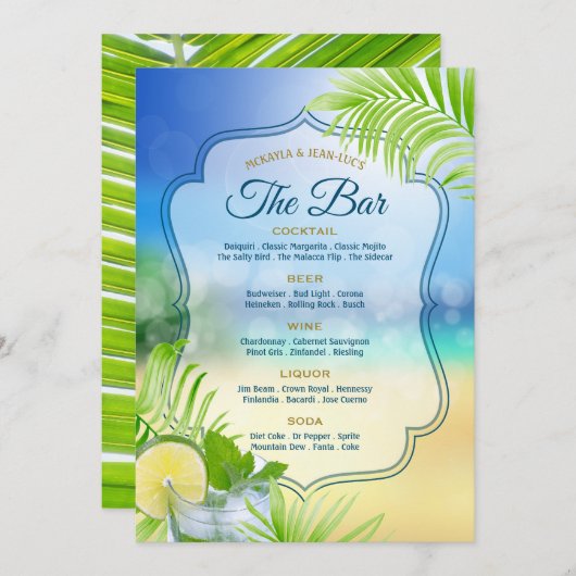 Strand Bruiloft Cool Mojito Palm laat de open bar Menu (Voorkant / Achterkant)