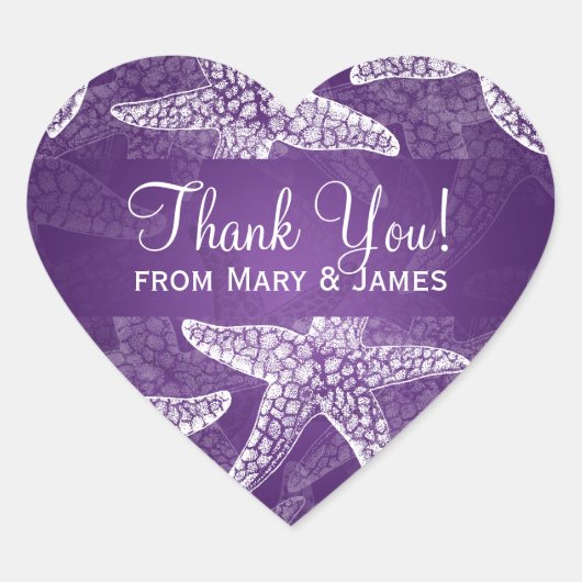 Strand Bruiloft Dank u Zeester Paarse Hart Sticker (Voorkant)