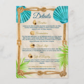Strand Bruiloft Details Turquoise Seashell Touw Pa Informatiekaartje (Voorkant)