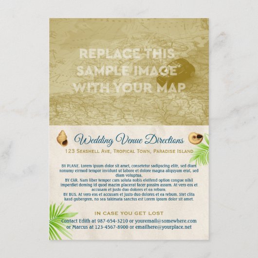 Strand Bruiloft Details Turquoise Seashell Touw Pa Informatiekaartje (Achterkant)