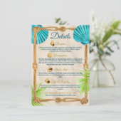 Strand Bruiloft Details Turquoise Seashell Touw Pa Informatiekaartje (Staand voorkant)