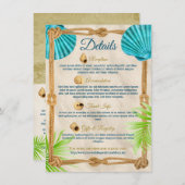 Strand Bruiloft Details Turquoise Seashell Touw Pa Informatiekaartje (Voorkant / Achterkant)