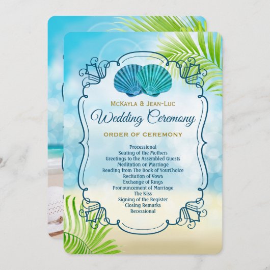 Strand Bruiloft Entourage Orde van Ceremonie Dag v Programmakaart (Voorkant / Achterkant)