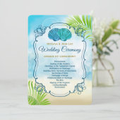 Strand Bruiloft Entourage Orde van Ceremonie Dag v Programmakaart (Staand voorkant)