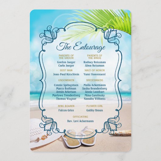 Strand Bruiloft Entourage Orde van Ceremonie Dag v Programmakaart (Achterkant)