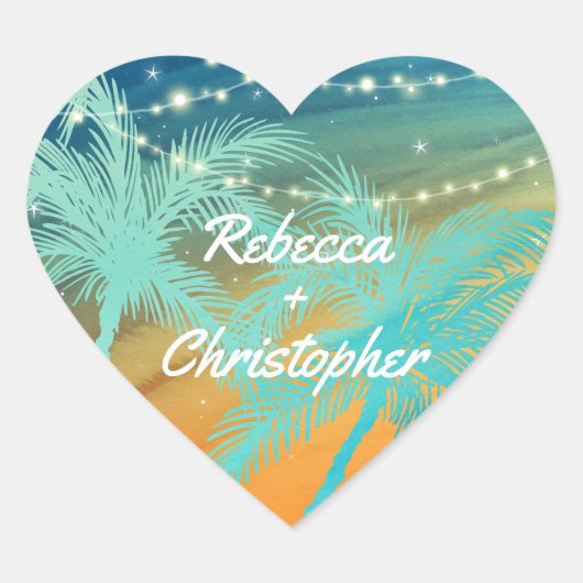 Strand bruiloft envelop afdichtingen | Blauwgroen  Hart Sticker (Voorkant)