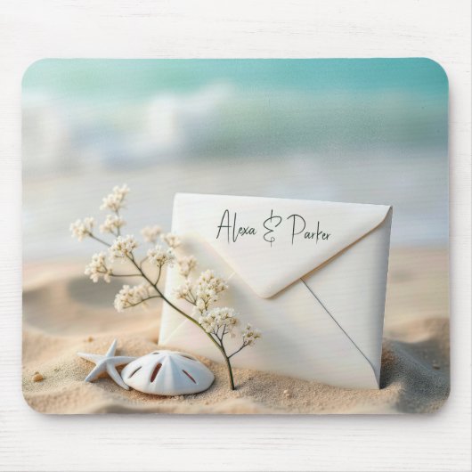 Strand bruiloft envelop in zand muismat (Voorkant)