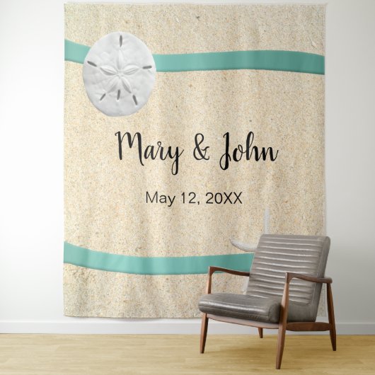 Strand bruiloft foto achtergrond met zanddollars wandkleed (In situ)