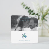 Strand Bruiloft Foto Save the Date met Zeeschildpa (Staand voorkant)