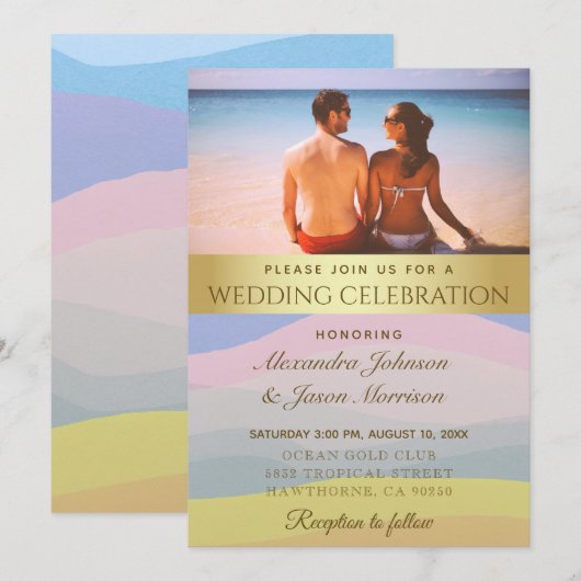 Strand bruiloft foto Waterverf Uitnodigen Kaart (Voorkant / Achterkant)