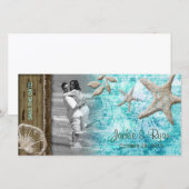 Strand Bruiloft Fotokaart Zeeschelp Blauw Hout Save The Date (Voorkant / Achterkant)