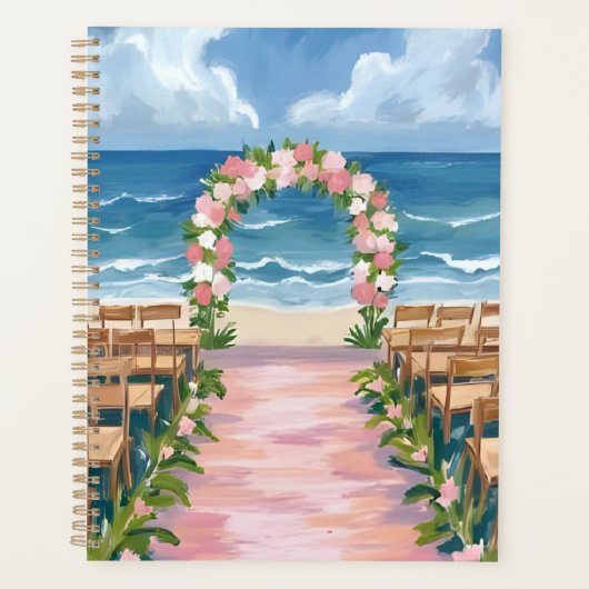 Strand Bruiloft Gangpad Bloemenschildering in Wate Planner (Voorkant)