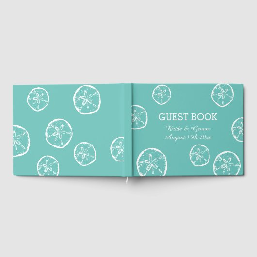 Strand bruiloft gastenboek met zand dollar ontwerp (Volledig)