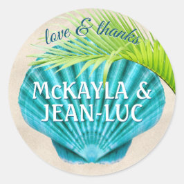 Strand bruiloft gunst liefde & Bedankt Shell palmb Ronde Sticker