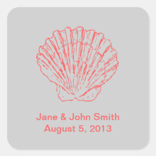 Strand bruiloft gunst Stickers: Scallop op grijs Vierkante Sticker