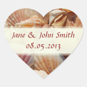Strand bruiloft gunst Stickers: schelpen Hart Sticker