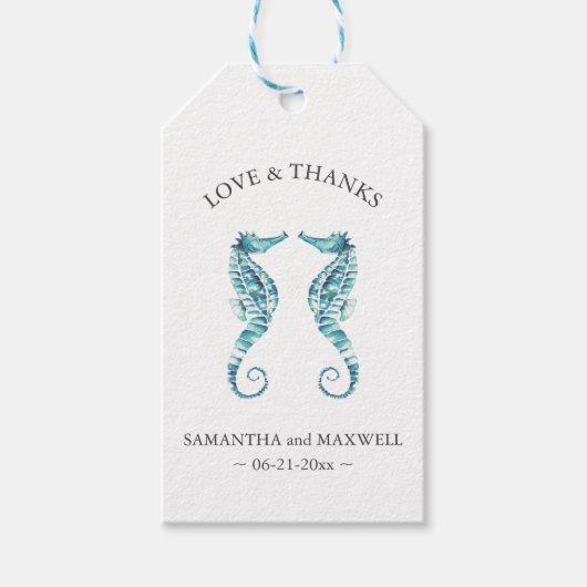Strand bruiloft gunst Tags Waterverf zeepaardje Cadeaulabel (Voorkant)
