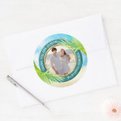 Strand bruiloft gunst uw foto palmblad tropisch ronde sticker (Envelop)