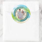 Strand bruiloft gunst uw foto palmblad tropisch ronde sticker (Tas)