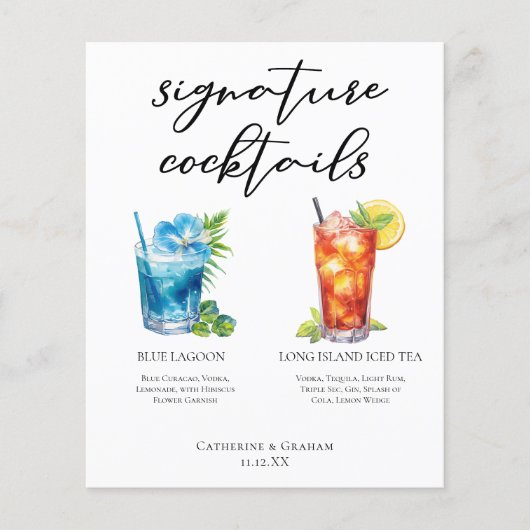 Strand bruiloft handtekening cocktails Menu (Voorkant)