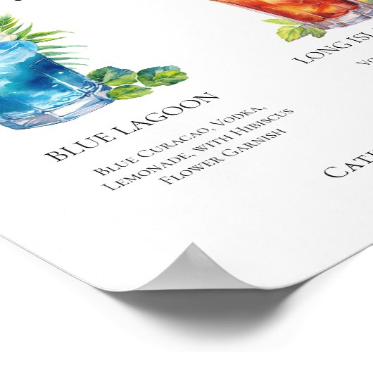 Strand bruiloft handtekening cocktails Menu Poster (Hoek)