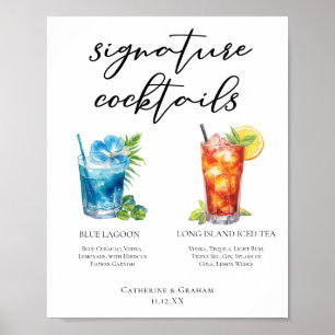 Strand bruiloft handtekening cocktails Menu Poster