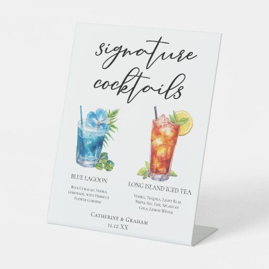 Strand bruiloft handtekening cocktails Menu Reclamebord Met Voetstuk (Voorkant)