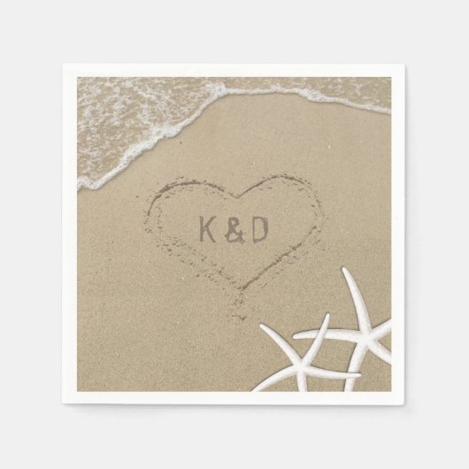 Strand Bruiloft Hart in het Zand Zeester Servet (Voorkant)