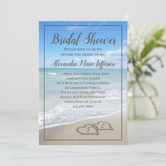 Strand bruiloft harten in het zand Vrijgezellenfee Kaart (Staand voorkant)