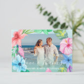 Strand bruiloft hibiscus tropische FOTO Dank u Bedankkaart (Staand voorkant)