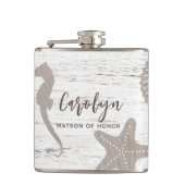 Strand Bruiloft Houtnerf Heupfles (Voorkant)