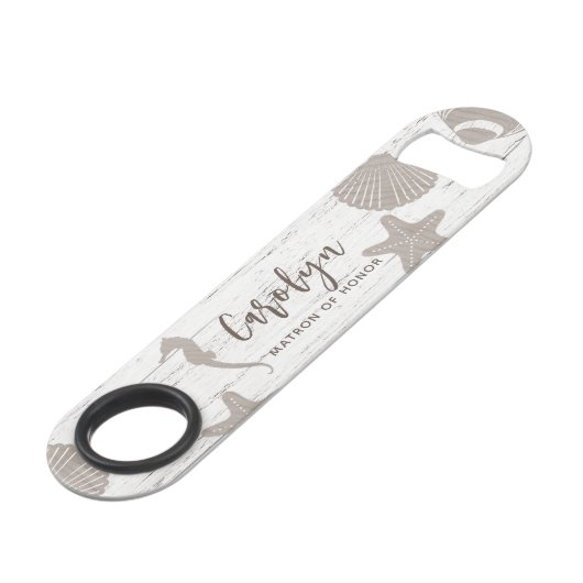 Strand Bruiloft Houtnerf Speed Flessenopener (Voorkant Gekanteld)