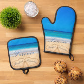 Strand Bruiloft / Jubileum Keepsake Harten Zand Ovenwant & Pannenlap Set (Top down)