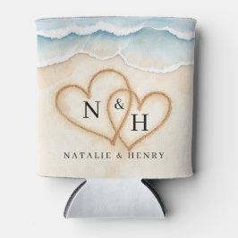 Strand bruiloft Koelbox met zand harten Blikjeskoeler