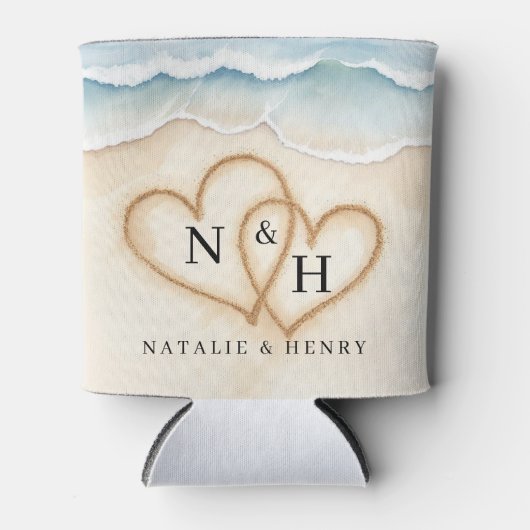 Strand bruiloft Koelbox met zand harten Blikjeskoeler (Voorkant)