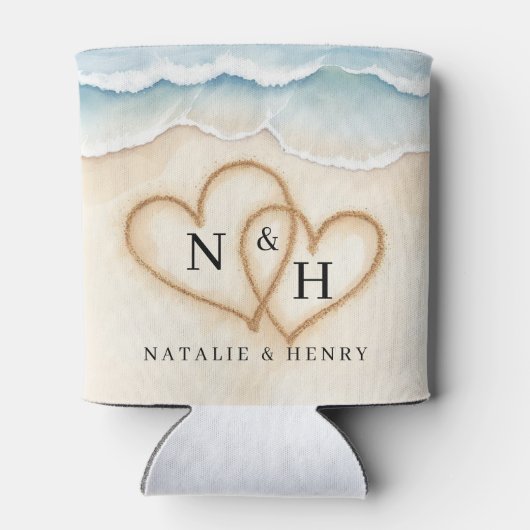 Strand bruiloft Koelbox met zand harten Blikjeskoeler (Achterkant)