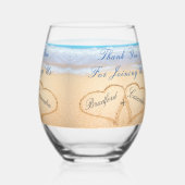 Strand Bruiloft Koppels Namen in Harten in Zand Th Wijnglas Zonder Voet (Achterkant)