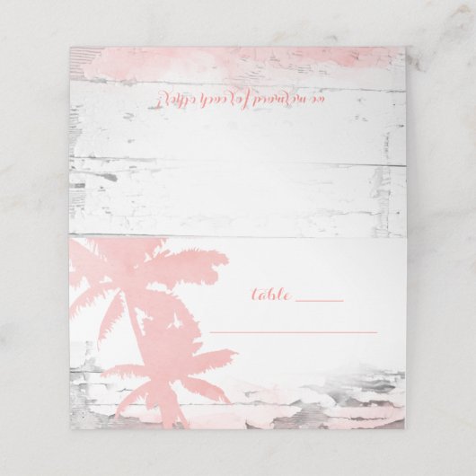 Strand bruiloft koraal palmbomen hout plaats kaart plaatskaartje (Buitenkant ongevouwen)