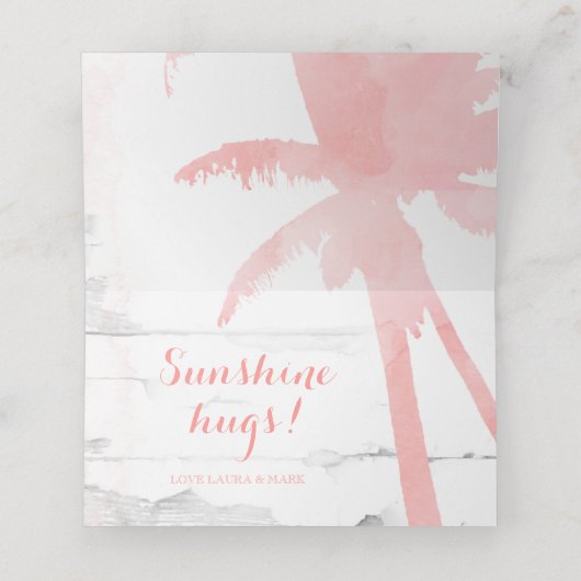 Strand bruiloft koraal palmbomen hout plaats kaart plaatskaartje (Binnenkant ongevouwen)