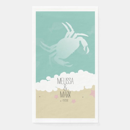 Strand Bruiloft Krab Zand Koppels Naam Servet (Voorkant)
