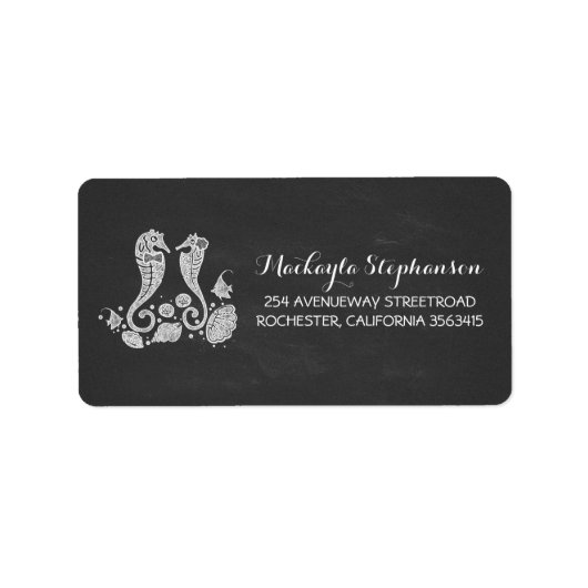 Strand bruiloft krijtbord zeepaardjes etiket (Voorkant)