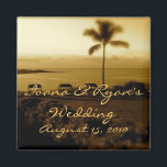 Strand bruiloft magneet<br><div class="desc">Strand bij zonsondergang bruiloft magneet</div>