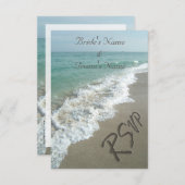 Strand bruiloft matching RSVP, zand schrijven RSVP Kaartje (Voorkant / Achterkant)